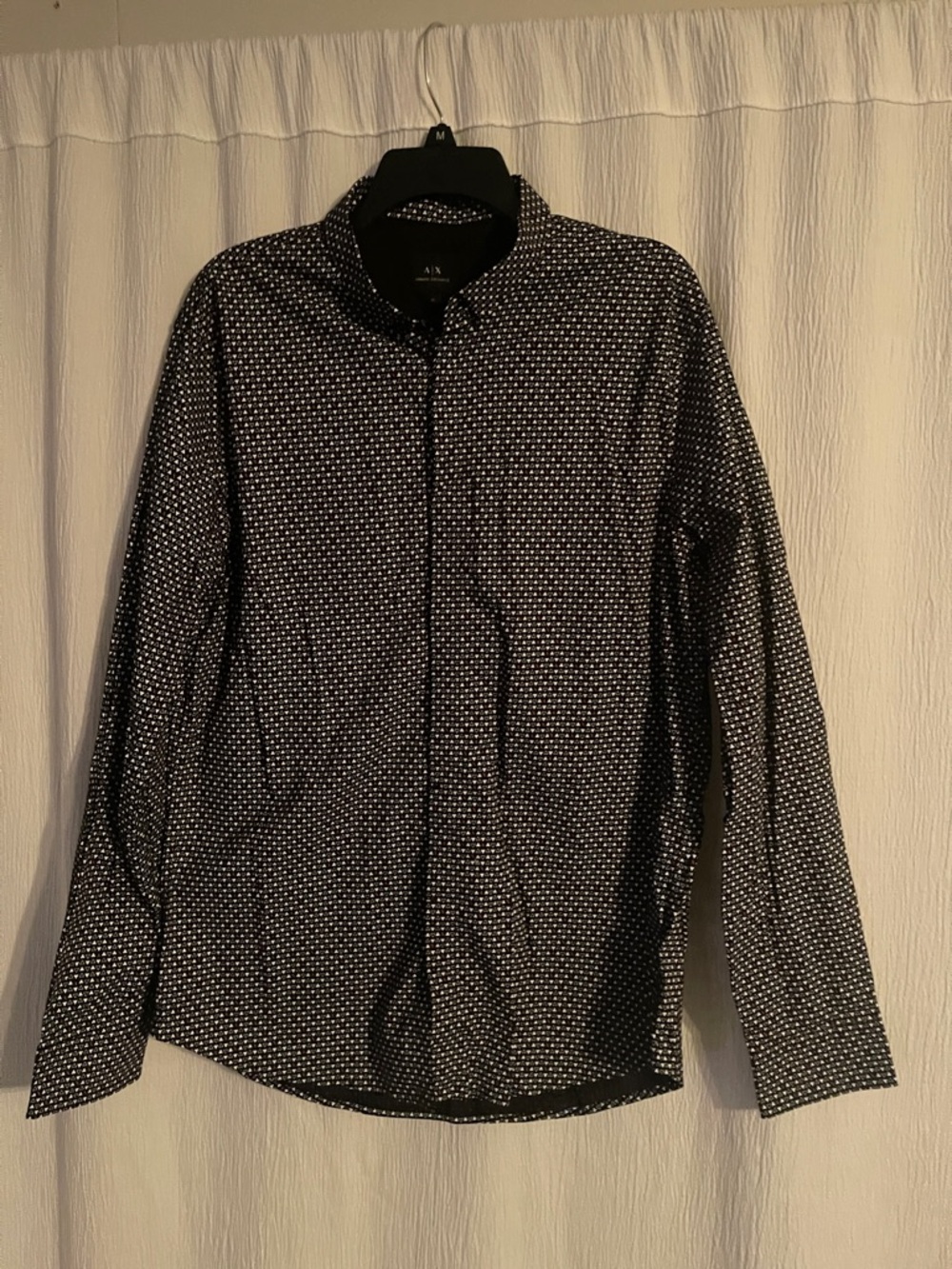 A|X Armani Exchange Black and White Micro Dot Long Sleeve Shirt